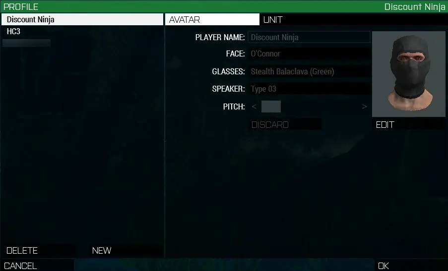 arma-profile-setup Arma profile setup screen